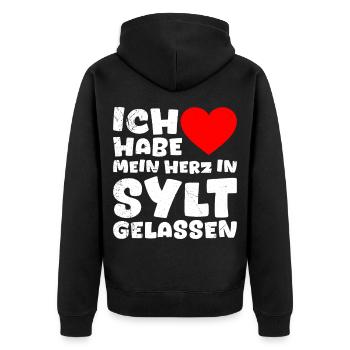 Nordsee Urlaub HABE MEIN HERZ IN SYLT GELASSEN - Unisex Premium Bio Zip Hoodie - Schwarz - Hinten - Nico (187cm)