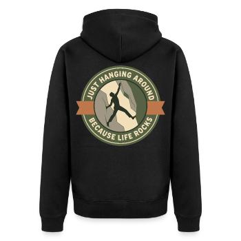 Ich hänge einfach herum, weil das Leben beim Klettern rockt - Unisex Premium Bio Zip Hoodie - Schwarz - Hinten - Nico (187cm)
