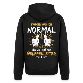 Group Leader Spruch - Unisex Premium Organic Zip Hoodie - black - Back - Nico (187cm)