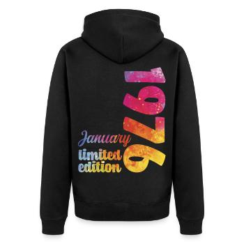 Cadeau D'anniversaire Janvier 1976 Anniversaire  - Veste à capuche bio Premium Unisexe - noir - Dos - Nico (187cm)