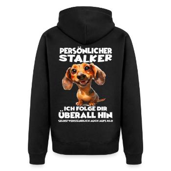 Dackel T Gassi Hundehalter Dackel Teckel Kurzhaar - Unisex Premium Bio Zip Hoodie - Schwarz - Hinten - Nico (187cm)