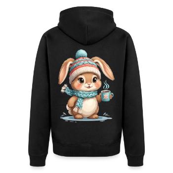 Winter bunny with scarf and tea - Unisex Premium Organic Zip Hoodie - black - Back - Nico (187cm)