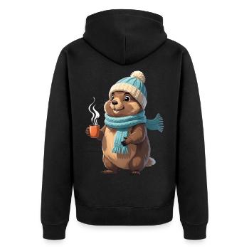 Winter Otter with Mug - Unisex Premium Organic Zip Hoodie - black - Back - Nico (187cm)
