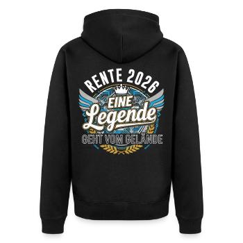 Rente 2026 Rentner Rentnerin Legende Ruhestand - Unisex Premium Bio Zip Hoodie - Schwarz - Hinten - Nico (187cm)