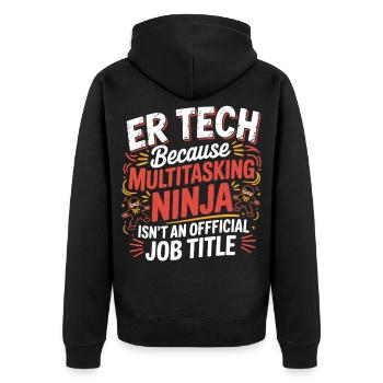 Tech Ninja: Multitasking Humor - Unisex Premium Bio Zip Hoodie - Schwarz - Hinten - Nico (187cm)