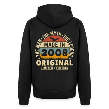 2008 Vintage Retro Geburtstagsgeschenk - Unisex Premium Bio Zip Hoodie - Schwarz - Hinten - Nico (187cm)