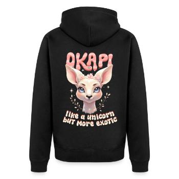 L’okapi comme une licorne mais plus exotique - Veste à capuche bio Premium Unisexe - noir - Dos - Nico (187cm)