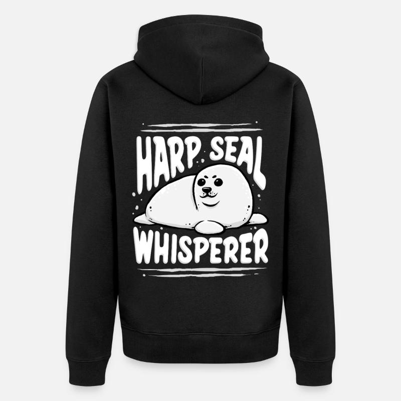 Sattelrobbe Robben Harp Seal Whisperer - Unisex Premium Bio Zip Hoodie - Schwarz