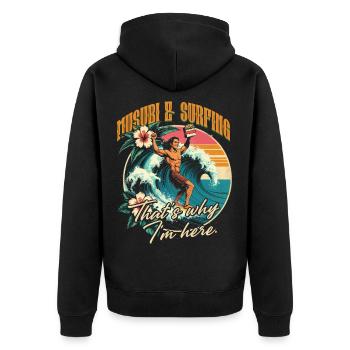 Musubi & Surfing Thats Why I'm Here - Unisex Premium Bio Zip Hoodie - Schwarz - Hinten - Nico (187cm)