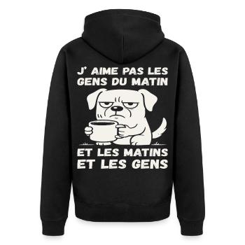 I don't like people in the morning humor dog café - Unisex Premium Organic Zip Hoodie - black - Back - Nico (187cm)