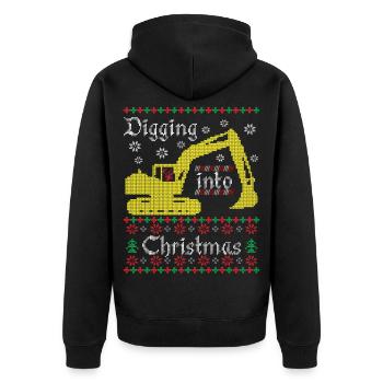 Creuser dans l’ouvrier du bâtiment excavateur de Noël laid - Veste à capuche bio Premium Unisexe - noir - Dos - Nico (187cm)