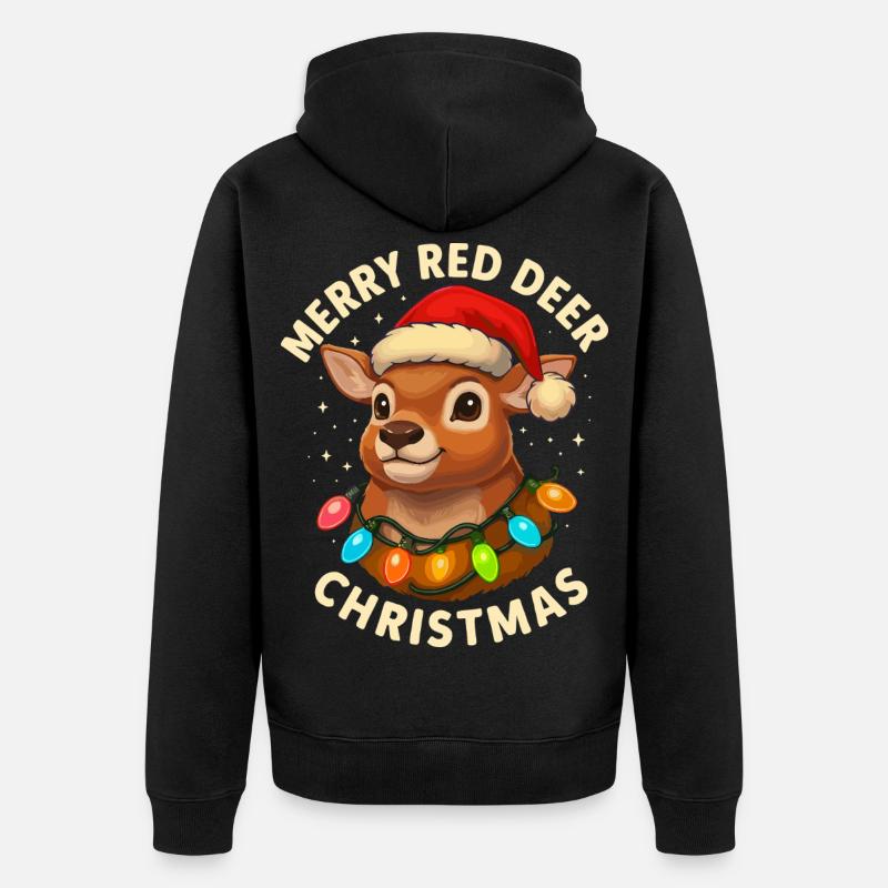 Hirsch Weihnachten Jäger Geschenk Rotwild - Unisex Premium Bio Zip Hoodie - Schwarz