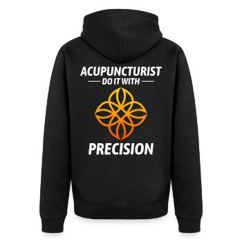 Expertengenauigkeit lizenzierter TCM-Praktiker - Unisex Premium Bio Zip Hoodie - Schwarz - Hinten - Nico (187cm)