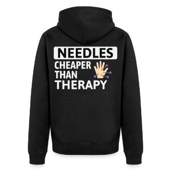 Needles Cheaper Than Therapy Acupuncturist  - Unisex Premium Organic Zip Hoodie - black - Back - Nico (187cm)