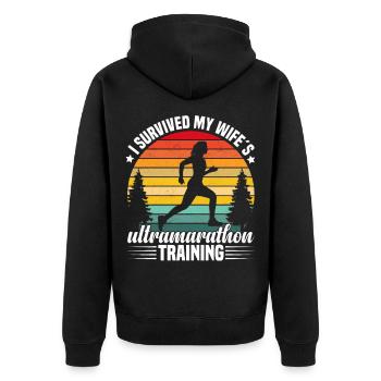 Ultraläufer Ultramarathon Training 100 Meilen - Unisex Premium Bio Zip Hoodie - Schwarz - Hinten - Nico (187cm)