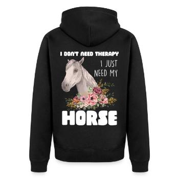 Pferd mit Blumenkranz - Unisex Premium Bio Zip Hoodie - Schwarz - Hinten - Nico (187cm)