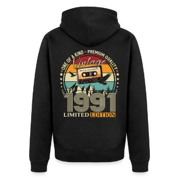 34. Geburtstag Kassette Dezember Jahrgang 1991 - Unisex Premium Bio Zip Hoodie - Schwarz - Hinten - Nico (187cm)