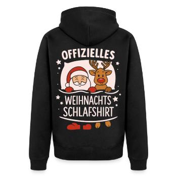Weihnachts Schlafshirt Santa Rentier - Unisex Premium Bio Zip Hoodie - Schwarz - Hinten - Nico (187cm)