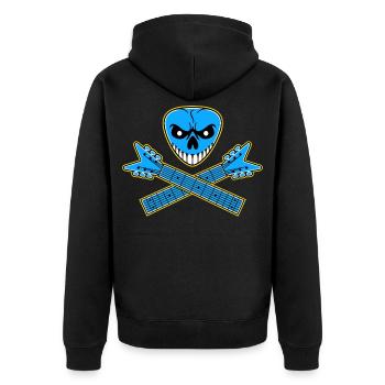 Guitar Pick Skull & Crossed Guitars - Unisex Premium Bio Zip Hoodie - Schwarz - Hinten - Nico (187cm)