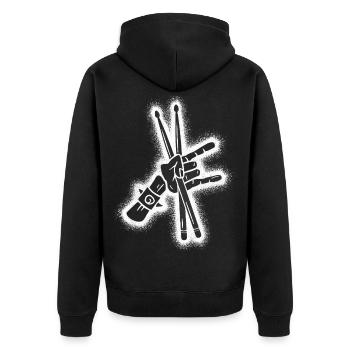 Schlagzeug Drummer Jungen Herren Schlagzeuger - Unisex Premium Bio Zip Hoodie - Schwarz - Hinten - Nico (187cm)