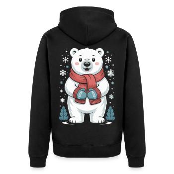 Polarbär Winterzauber - Unisex Premium Bio Zip Hoodie - Schwarz - Hinten - Nico (187cm)