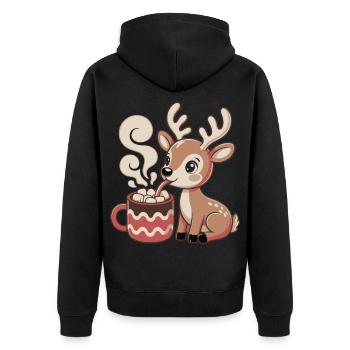 Cuddly deer drinks cocoa - Unisex Premium Organic Zip Hoodie - black - Back - Nico (187cm)