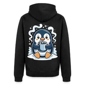 Cuddly penguin with hot cocoa - Unisex Premium Organic Zip Hoodie - black - Back - Nico (187cm)