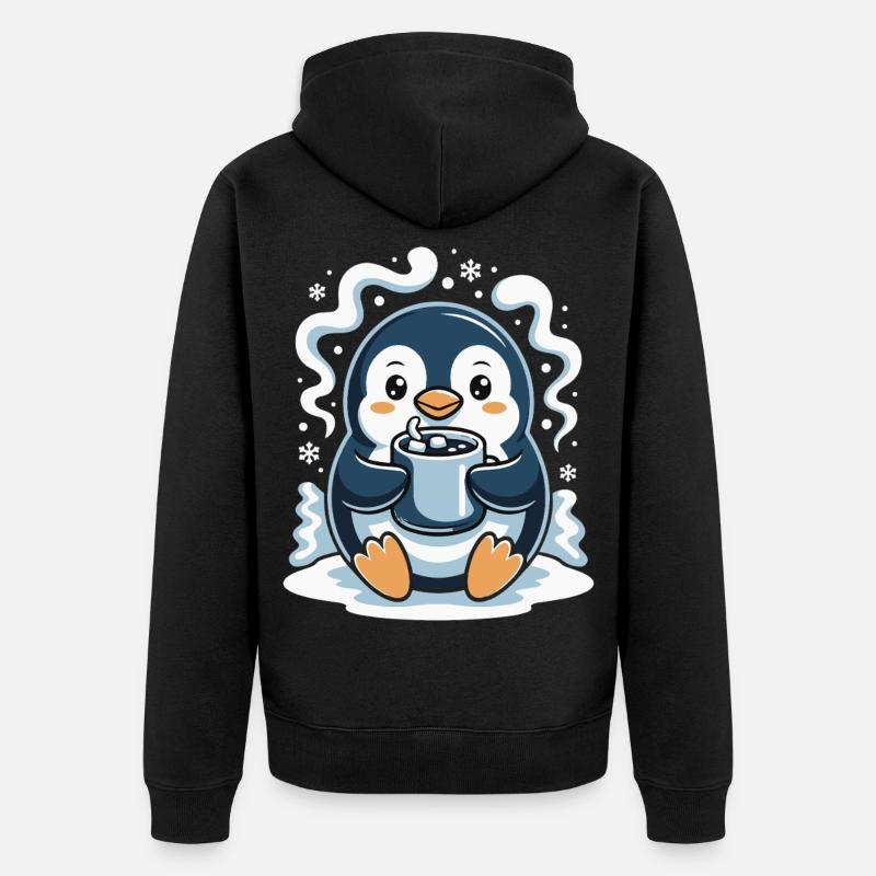 Pingouin câlin avec chocolat chaud - Veste à capuche bio Premium Unisexe - noir