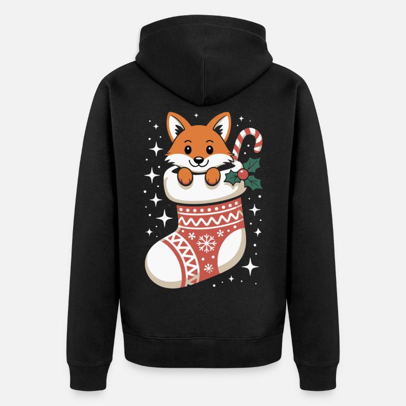 Renard en chaussette de Noël - Veste à capuche bio Premium Unisexe - noir