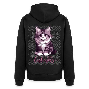 Lila Kätzchen-Weihnachtskater Catmas - Unisex Premium Bio Zip Hoodie - Schwarz - Hinten - Nico (187cm)