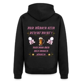Nur hübsch sein reicht nicht - Unisex Premium Bio Zip Hoodie - Schwarz - Hinten - Nico (187cm)