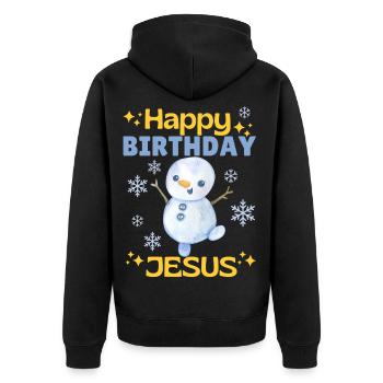 Happy Birthday Jesus Schneemann – Niedlich - Unisex Premium Bio Zip Hoodie - Schwarz - Hinten - Nico (187cm)