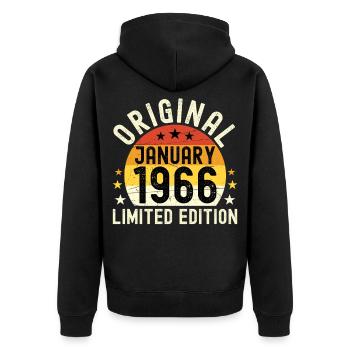 Anniversaire Janvier 1966 Limited Edition Original - Veste à capuche bio Premium Unisexe - noir - Dos - Nico (187cm)
