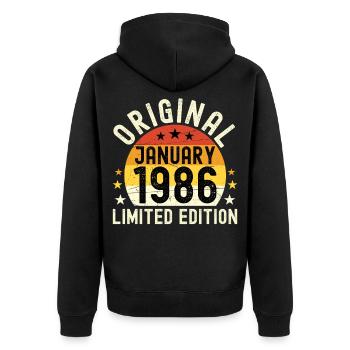 Anniversaire Janvier 1986 Limited Edition Original - Veste à capuche bio Premium Unisexe - noir - Dos - Nico (187cm)