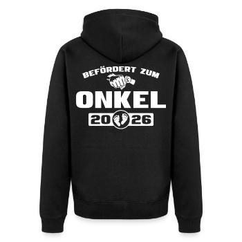 Babyparty Befördert zum Onkel 2026 - Unisex Premium Bio Zip Hoodie - Schwarz - Hinten - Nico (187cm)