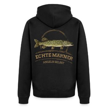 Vrais hommes – Brochet à pêche - Veste à capuche bio Premium Unisexe - noir - Dos - Nico (187cm)
