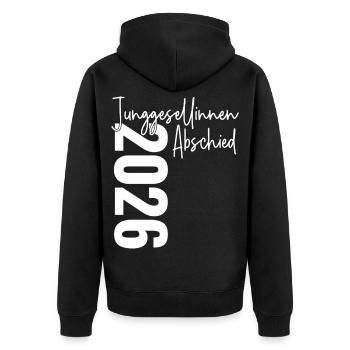 Junggesellinnenabschied 2026 Unterschriften Gäste - Unisex Premium Bio Zip Hoodie - Schwarz - Hinten - Nico (187cm)