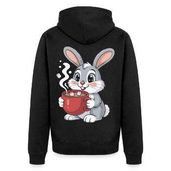 Cuddly bunny with coffee mug - Unisex Premium Organic Zip Hoodie - black - Back - Nico (187cm)