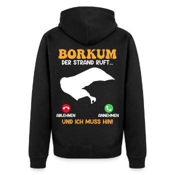 BORKUM LA PLAGE APPELLE ET JE DOIS Y ALLER Drôle - Veste à capuche bio Premium Unisexe - noir - Dos - Nico (187cm)
