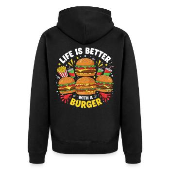 Burger Hamburger - Unisex Premium Bio Zip Hoodie - Schwarz - Hinten - Nico (187cm)