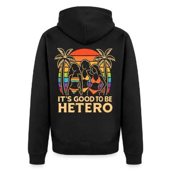 It's Good to Be Hetero Sunset Trio - Unisex Premium Bio Zip Hoodie - Schwarz - Hinten - Nico (187cm)