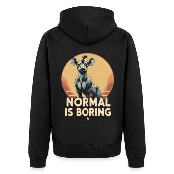 Okapi Tier Normal Is Boring - Unisex Premium Bio Zip Hoodie - Schwarz - Hinten - Nico (187cm)