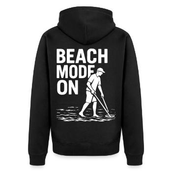 Beach-Modus auf Funny Metal Detecting-Design - Unisex Premium Bio Zip Hoodie - Schwarz - Hinten - Nico (187cm)