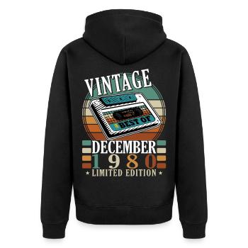 Vintage Dezember 1980 Best Of - Unisex Premium Bio Zip Hoodie - Schwarz - Hinten - Nico (187cm)