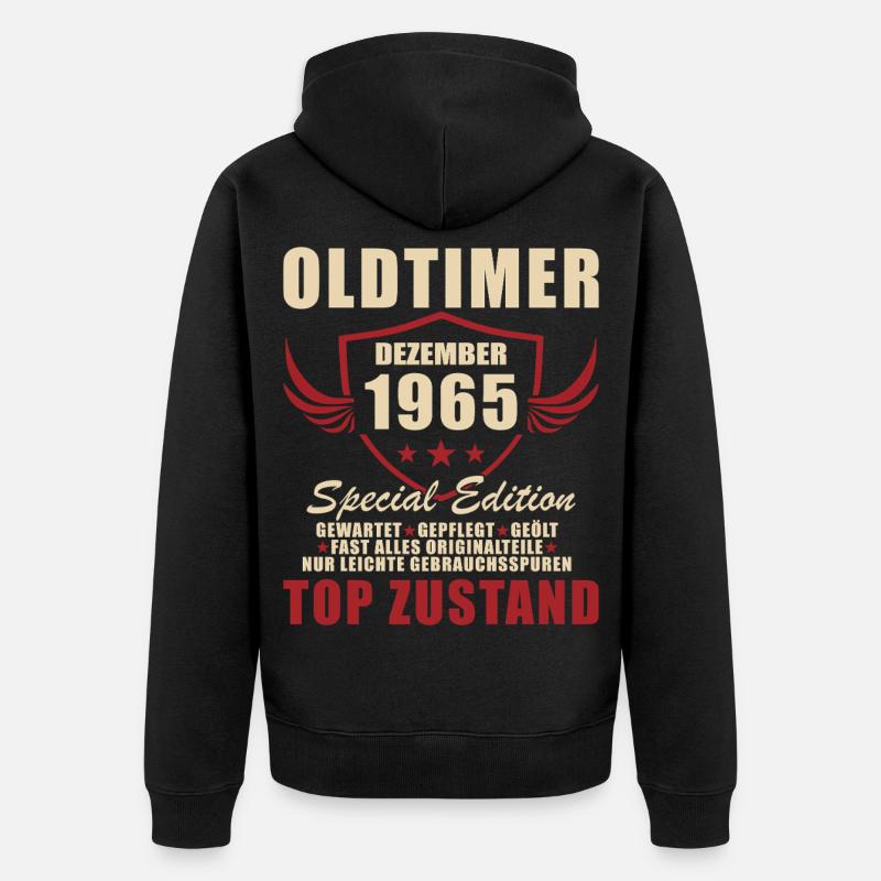 Oldtimer 1965 Dezember Special Edition - Unisex Premium Bio Zip Hoodie - Schwarz