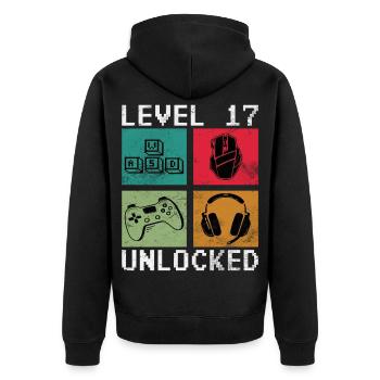 Level 17 Unlocked Retro Gamer - Unisex Premium Bio Zip Hoodie - Schwarz - Hinten - Nico (187cm)