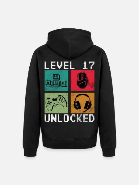 Level 17 Unlocked Retro Gamer - Unisex Premium Bio Zip Hoodie - Schwarz