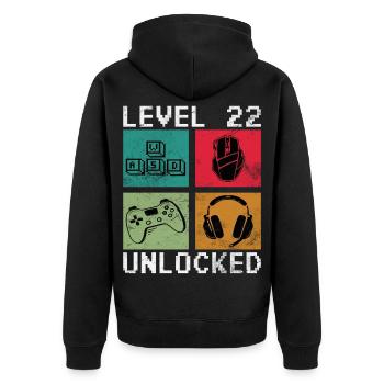 Level 22 Unlock Pixel Icons - Unisex Premium Bio Zip Hoodie - Schwarz - Hinten - Nico (187cm)