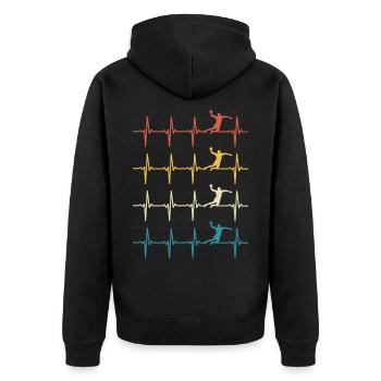 Handball, Herzschlag, Retro-Handball - Unisex Premium Bio Zip Hoodie - Schwarz - Hinten - Nico (187cm)