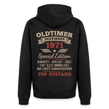 54. Geburtstag Geschenk Oldtimer Dezember 1971 - Unisex Premium Bio Zip Hoodie - Schwarz - Hinten - Nico (187cm)